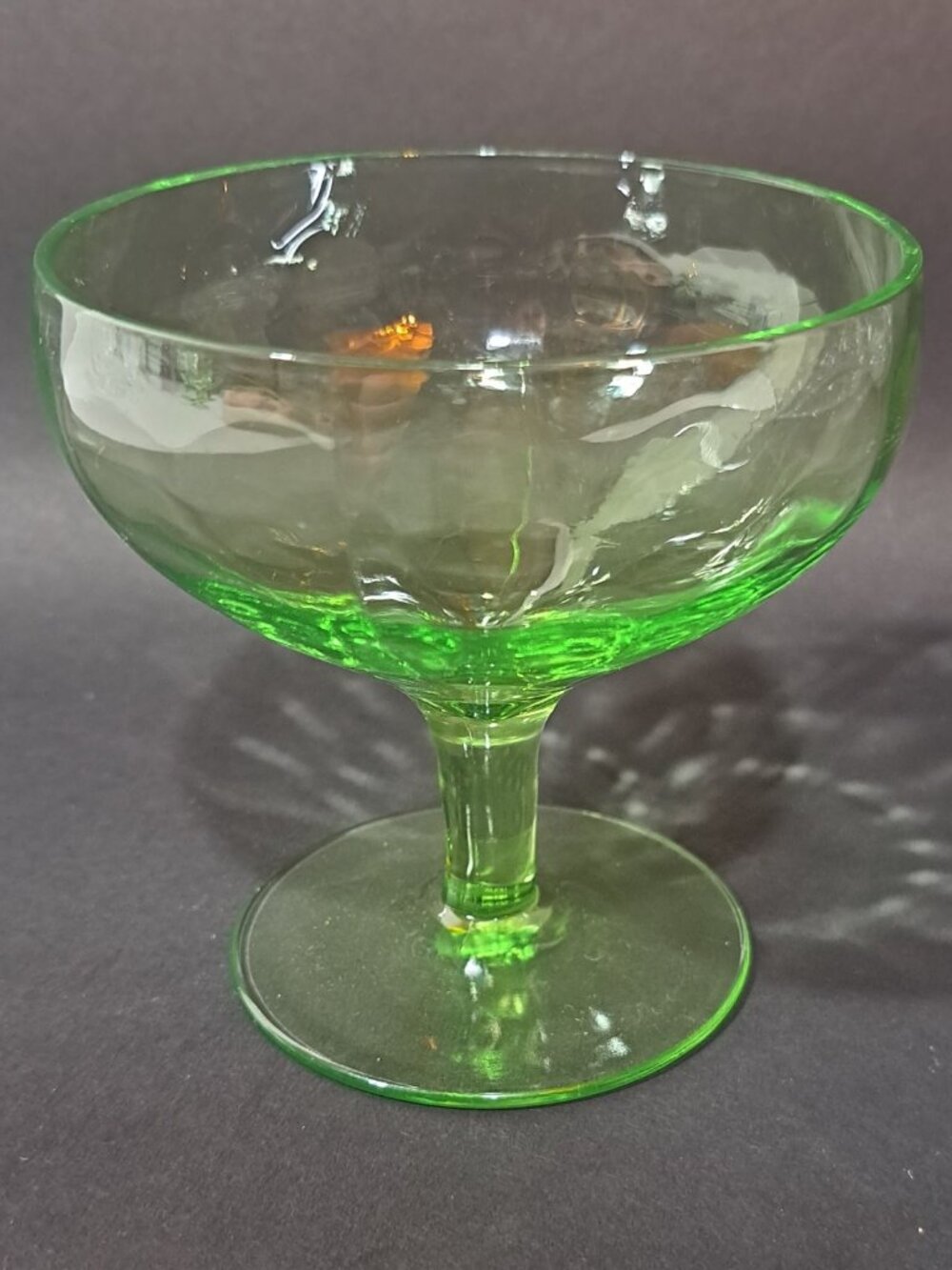 Hazel Atlas Depression Green Uranium Glass Footed Sherbet Dessert Cup
